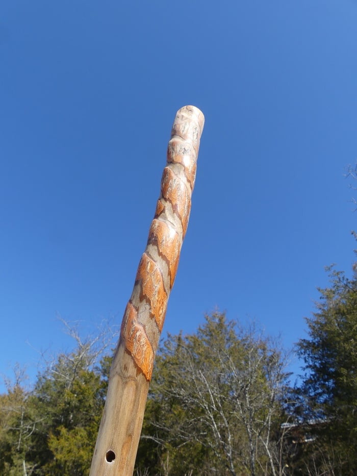 Spiral carved hiking stick image